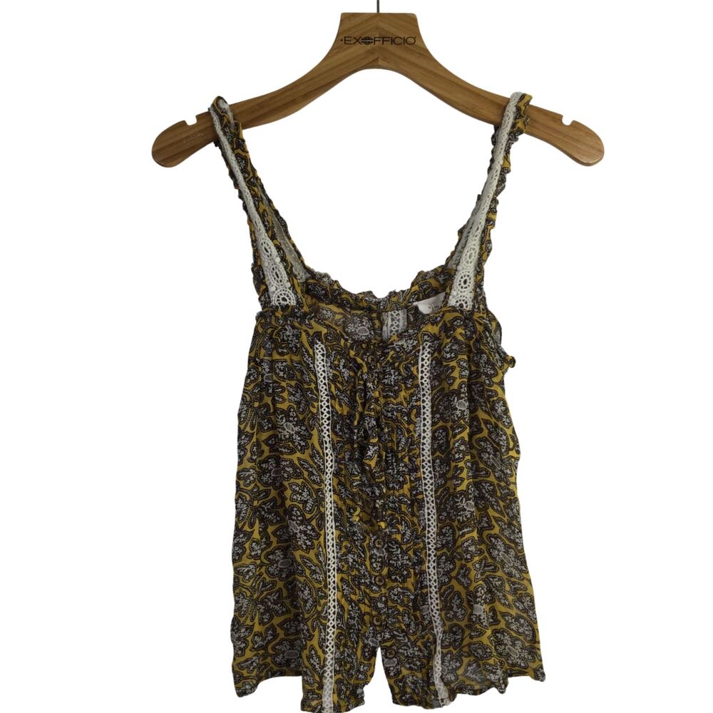 by Anthropologie Womens Floral Lace Insert Gathered Bardot Sheer Tank Size 6